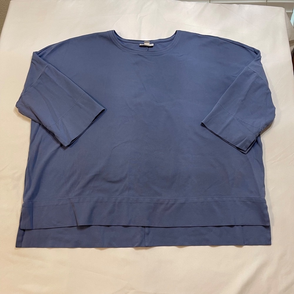 J Jill Womens XL Blue Ponte Knit Top 3/4 Sleeve Oversized Boxy High Low Hem